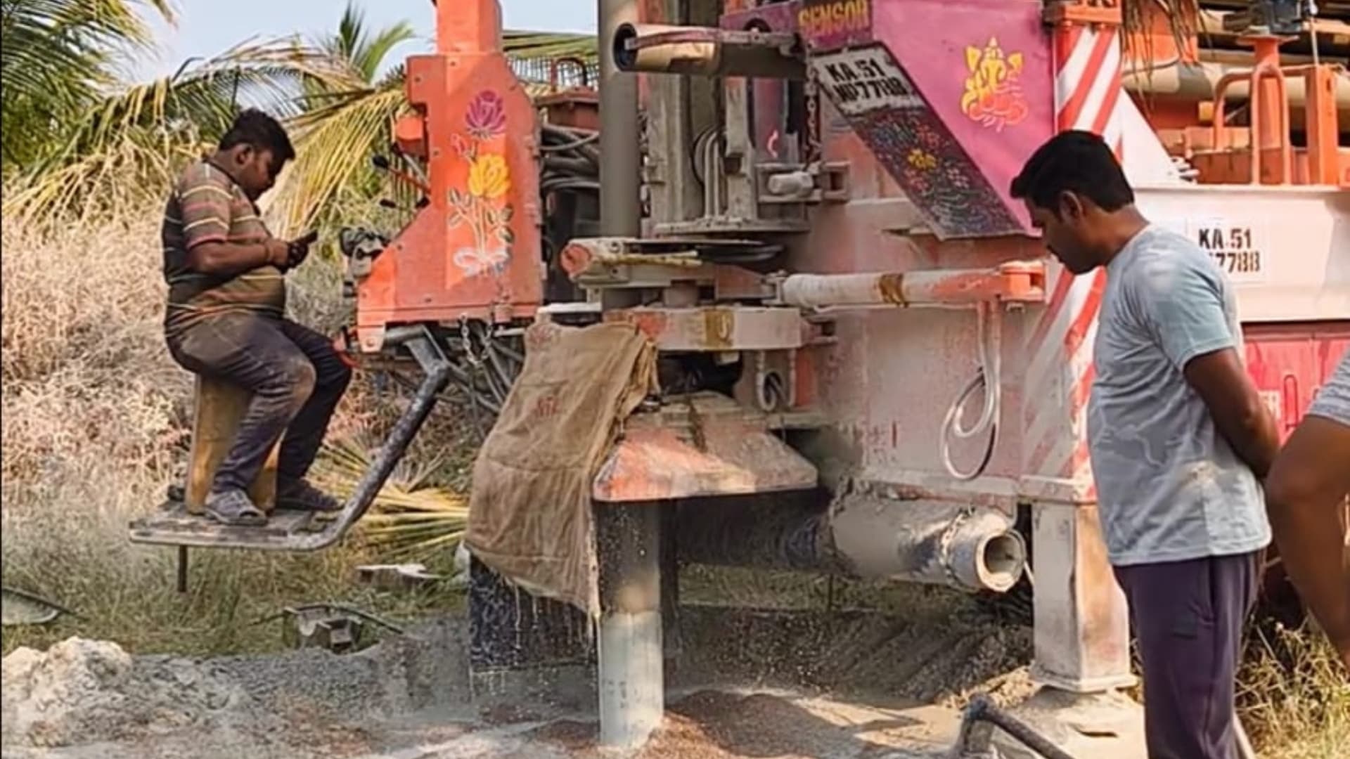 Advanced borewell drilling machine at a project site