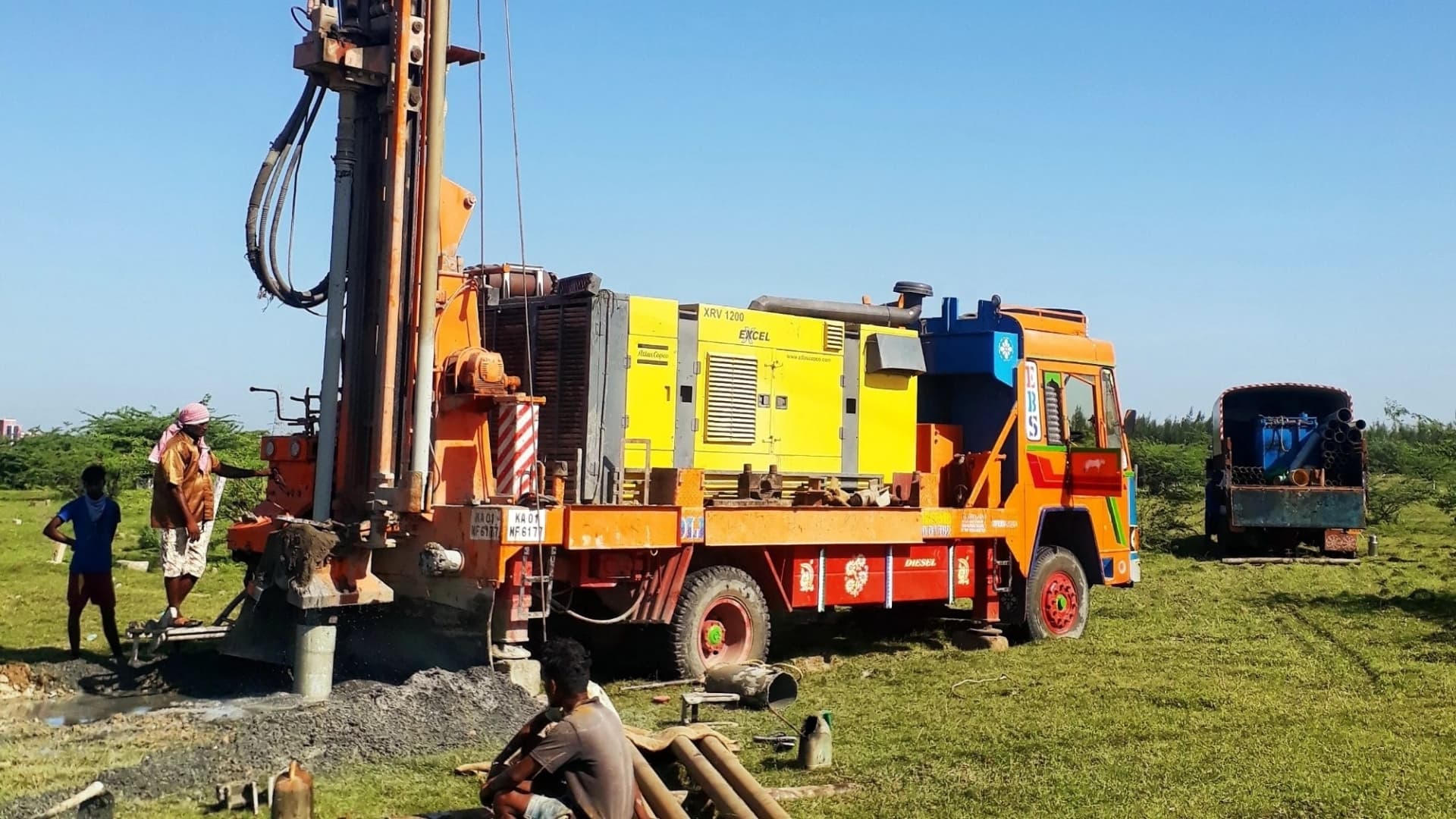 Fresh groundwater flowing from a newly drilled borewell